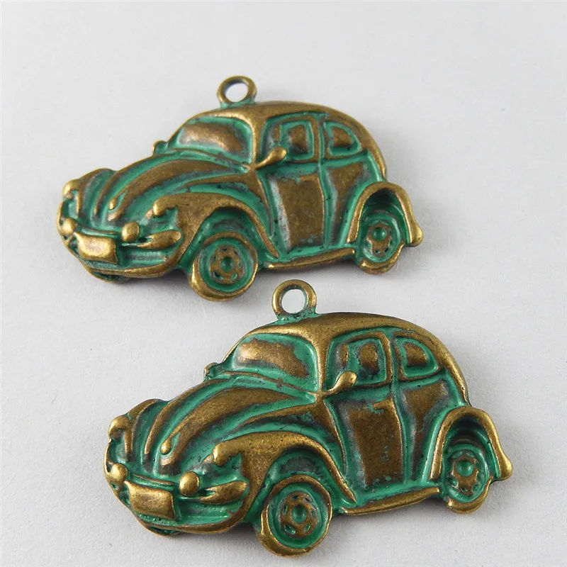 

Julie Wang 10pcs Antique Green Bronze Charms Trendy Suspension Lovely Car Pendants Jewelry Bracelet Necklace Accessories