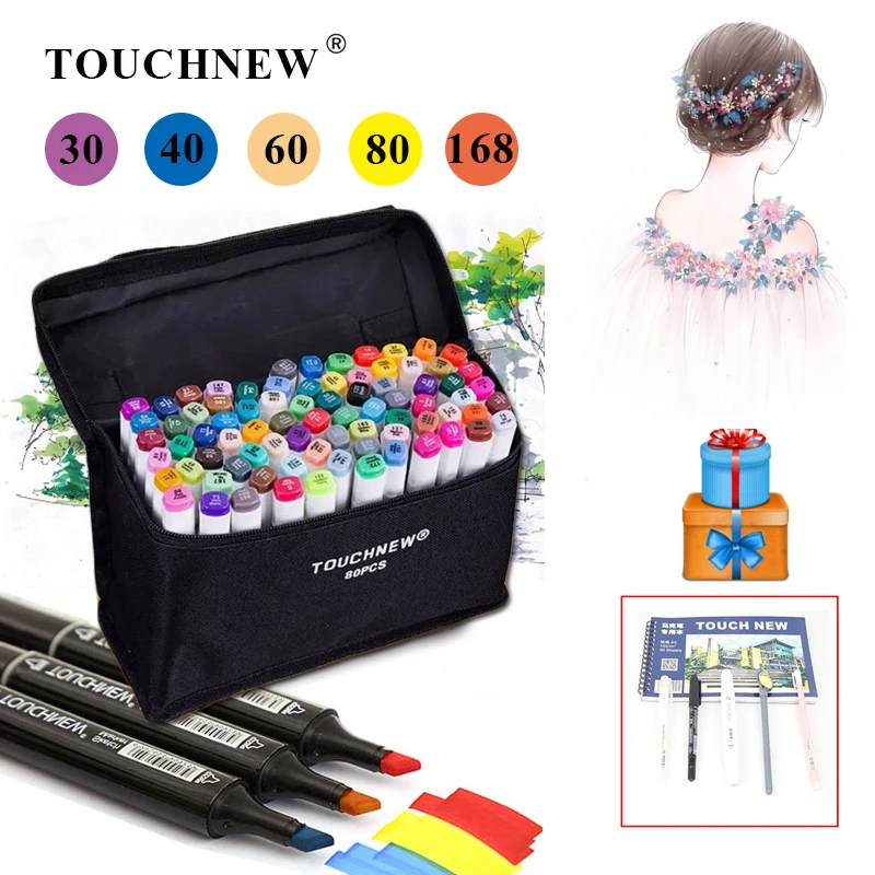

TOUCHNEW 30/40/60/80/108/168 Colors Art Markers Artist Alcohol Based Copic Markers Sketch Drawing Manga Art Supplies Markers