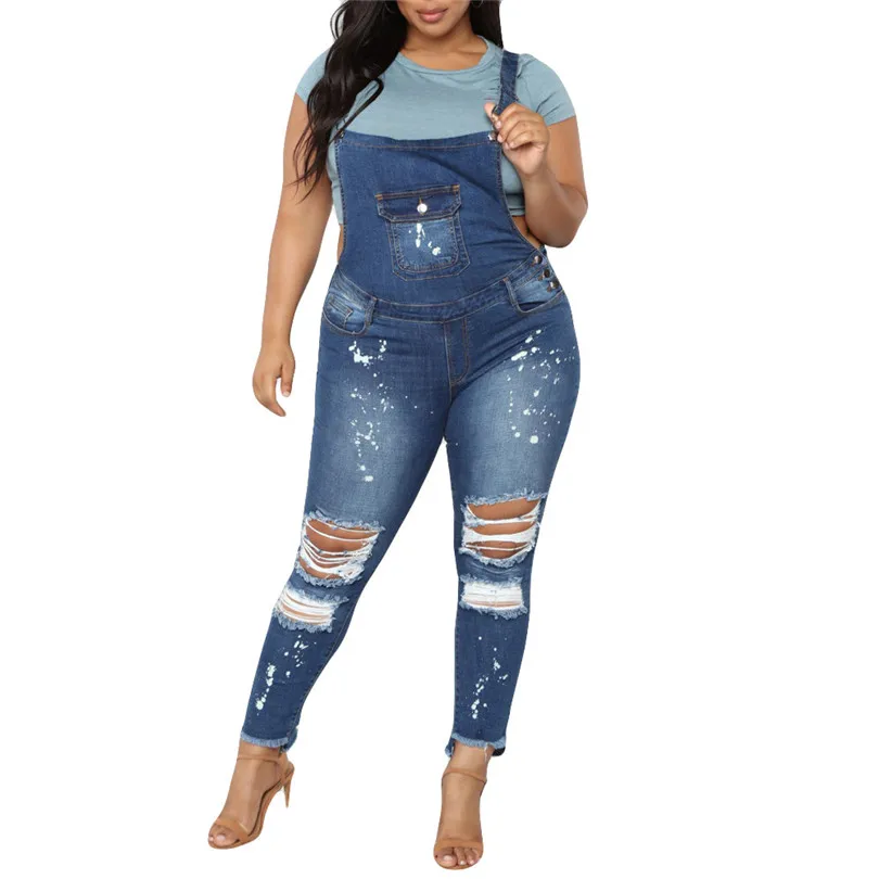 Women Girls Summer Autumn New Fasihon Casual Denim Bib Hole Pants Overalls Jeans Demin Trousers Jumpsuit Plus Size Jeans  #4F05 (2)