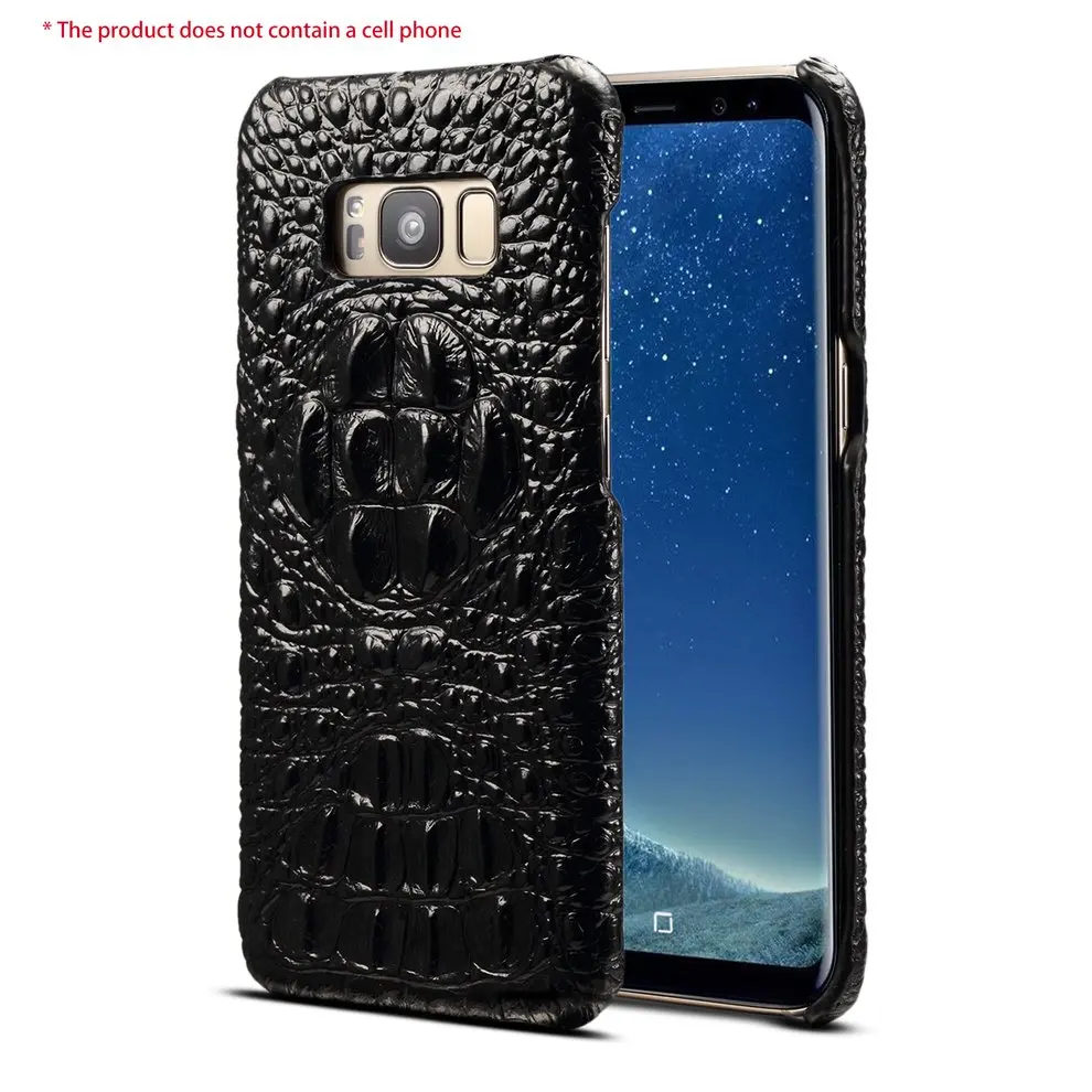

2 Pcs Black Leather Cellphone Back Cover Unique Alligator Pattern Phone Case Anti-collision Phone Cover For Samsung Galaxy S8
