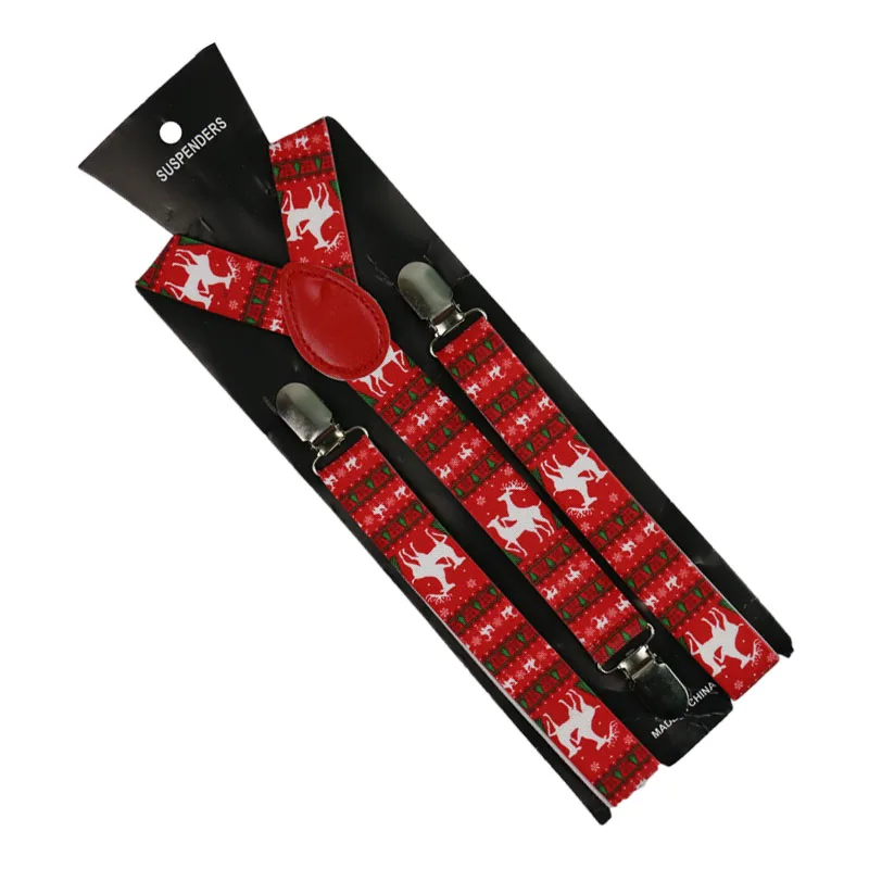 Winfox мода 2,5 см Широкий Рождественский Подтяжки Регулируемая Подвеска для взрослых ремень Рождественская елка узор женские мужские брюки