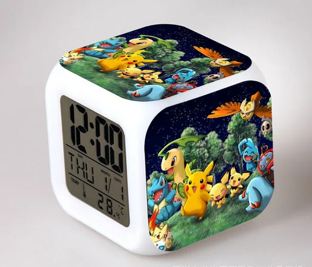Карманный Монстр Пикачу светодиодный 7 цветов вспышка цифровой будильник часы детский ночник спальня часы-будильник - Цвет: Светло-зеленый