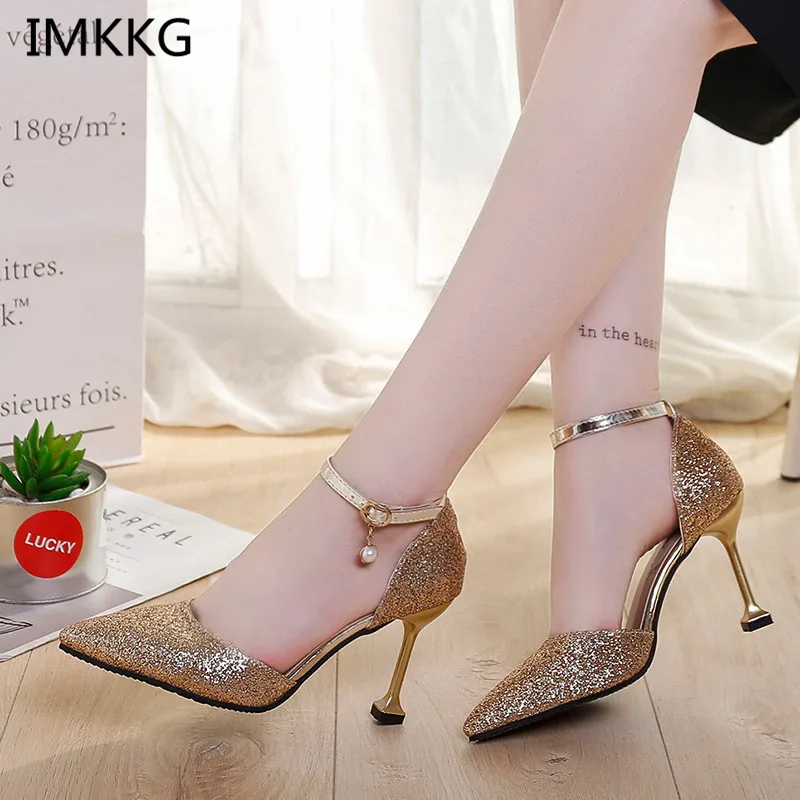 

2018 New High Heels Sandals lady Pumps classics Shoes sexy Women party shoes gold silver Wedding Slingbacks 9cm Q505