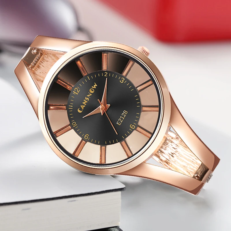 

CANSNOW Bracelet Women Watch Unique Bangle Ladies Watches Full Steel Wristwatches Rose Gold Female Clock Women's Watches 2020