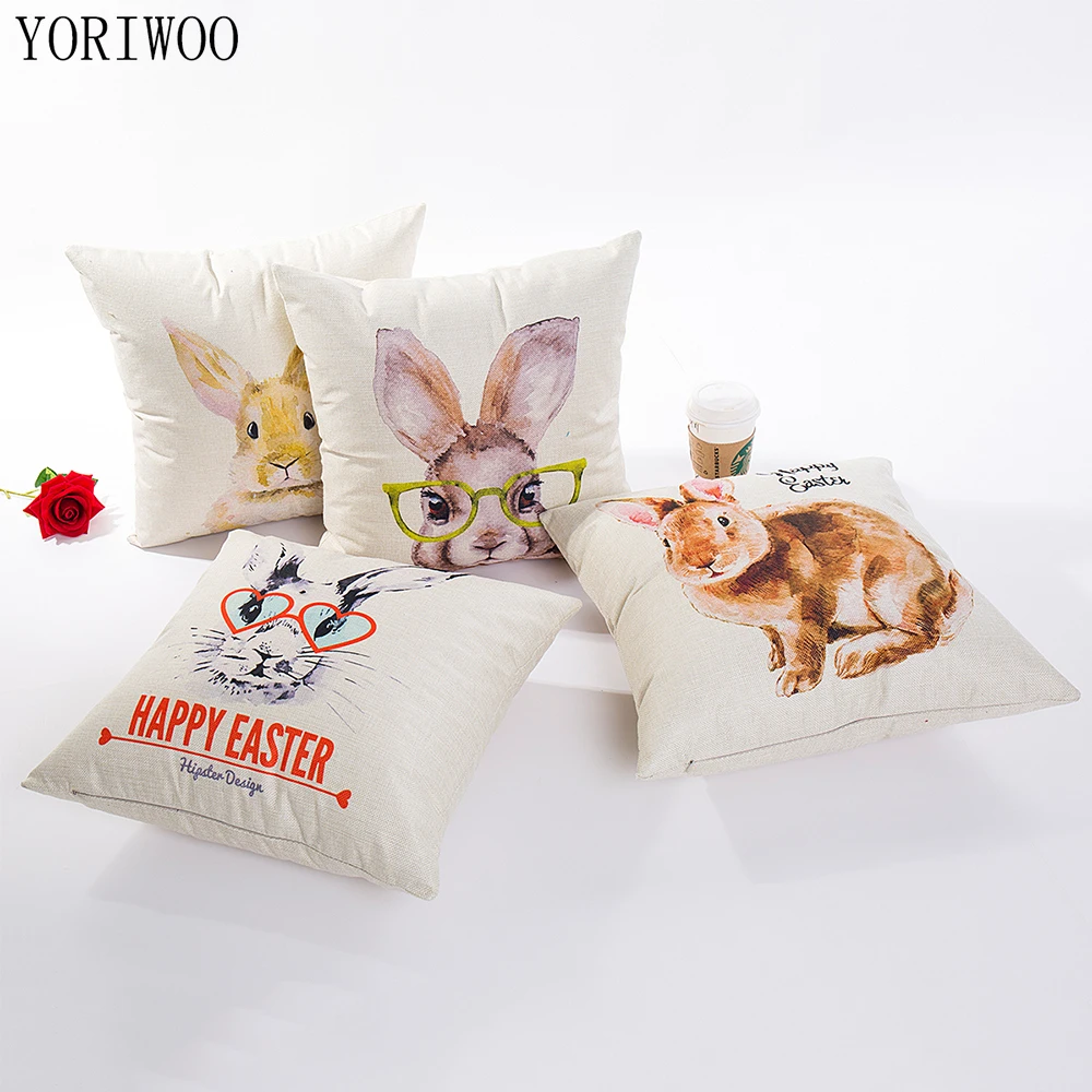 

YORIWOO Rabbit Pillow Case Animal Happy Easter Decoration Easter Eggs Bunny Cushion Cover Sofa Children Birthday Party Supplies