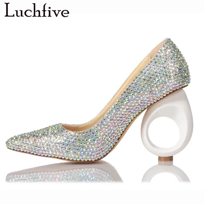 

Bling bling crystal pearl studded wedding shoes women slip on pointed toe 2018 shiny strang high heels pumps zapatos mujer