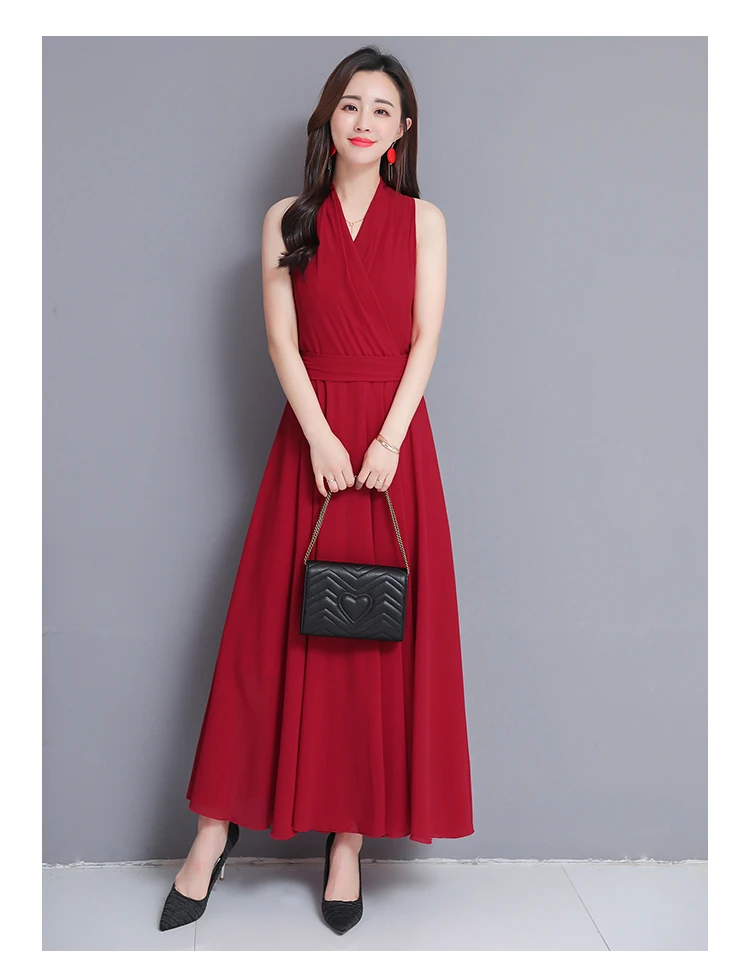 ummer Formal Dress Women Elegant Sleeveless V-neck Plus Size 2019 Women Dresses Evening Party Long Maxi Dress Chiffon Boho Robe12