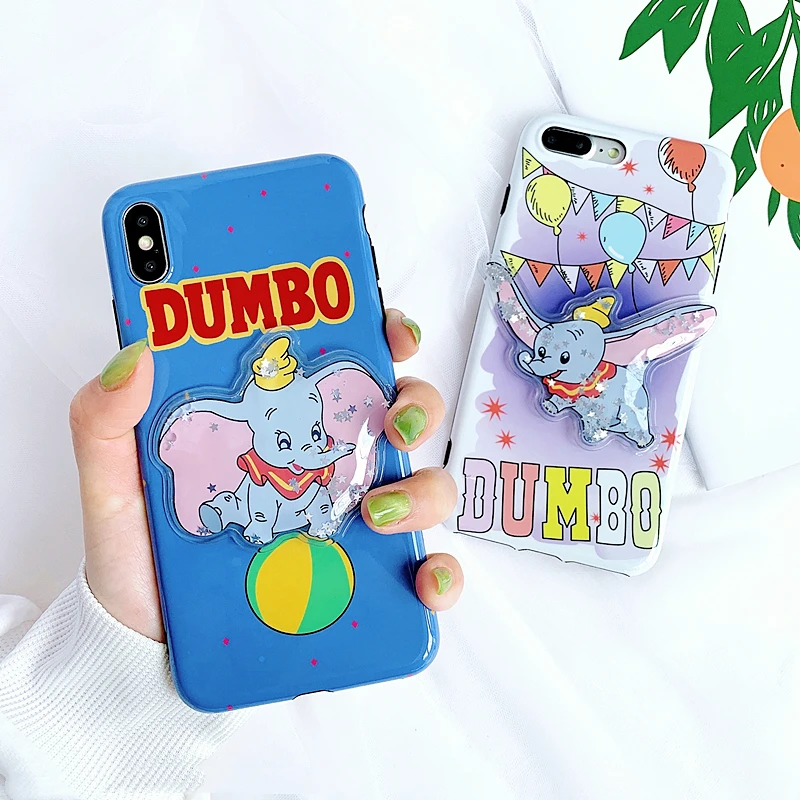 

Cute cartoon quicksand glitter Dumbo phone case for iphone MAX XS XR 7 8 plus soft silicone Dreamy fly elephant phone Cover Capa