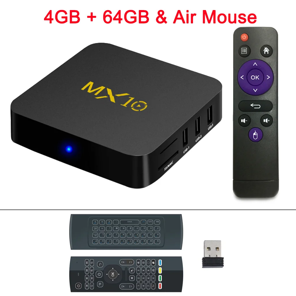 XGODY MX10 Android 9,0 Smart tv BOX RK3328 Четырехъядерный 4 ГБ 32 ГБ/64 ГБ телеприставка 2,4G wifi 4K HD 3D видео медиаплеер - Цвет: 4GB 64GB Air Mouse