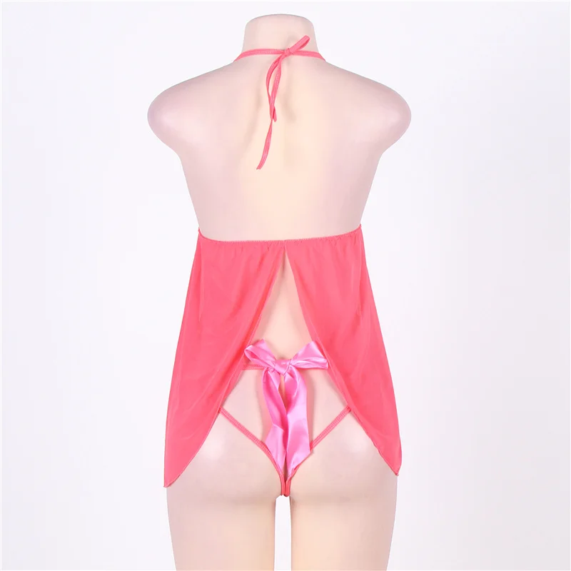 Pink Open Cup Lace Halter Sexy Lingerie Hot Costumes Plus Size Transparent Backless Bowknot Erotic Lingerie For Women Clothes Pink Open Cup Lace Halter Sexy Lingerie Hot Costumes Plus Size Transparent Backless Bowknot Erotic Lingerie For Women Clothes
