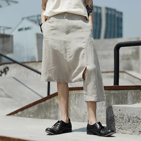 Новинка, корейский стиль, женские одноцветные льняные брюки цвета хаки с неровной талией, женские Уникальные повседневные уличные брюки J076 - Цвет: J076 Khaki