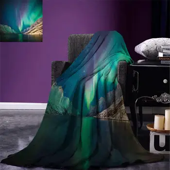 

Nature Throw Mystical Aurora Borealis above the Rocky Hills Magnetic Poles Solar Space Panorama Warm Microfiber Blanket