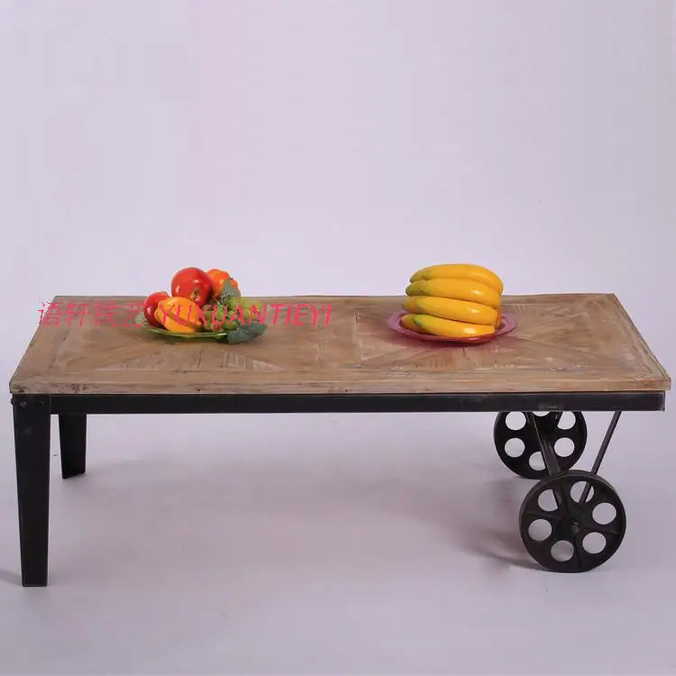 Industrial Wood Coffee Table Wrought Iron Furniture