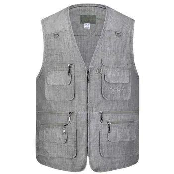 

Spring Summer Thin Casual Vest Men Travel Vest Plus Size Loose Baggy Waistcoat Cotton Multi Big Pocket Male Clothes