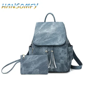 

Fashion Women Backpack Quality Leather School Bags For Teenager Girls Large School Backpack Vintage Solid Shoulder Bags MX-98