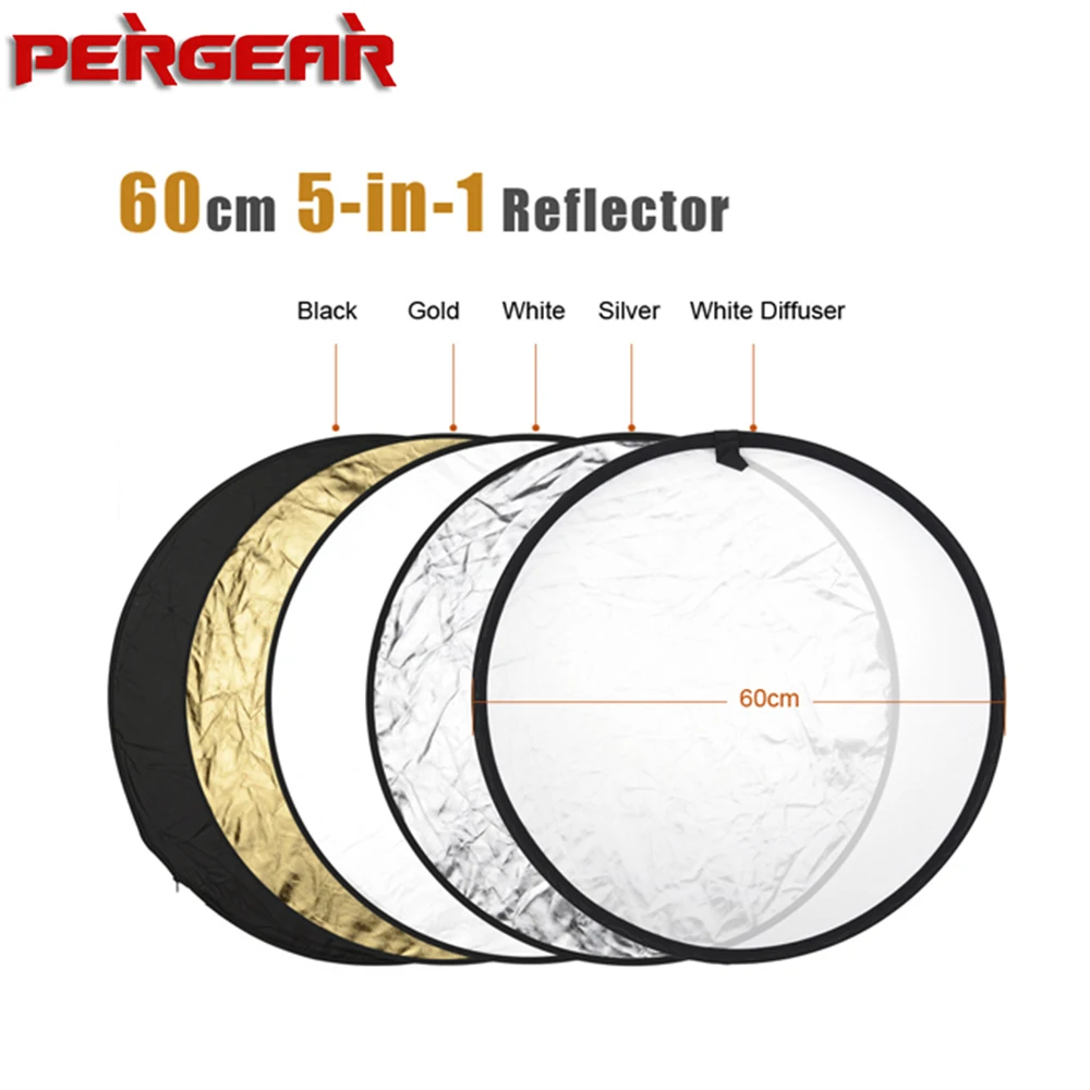 

24" 60cm 5 in 1 Portable Collapsible Light Round Photography Photo Light Reflector for Studio Multi Photo Disc Camera Accessory