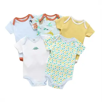 

new born baby romper short sleeve newborn boy girl costume cotton unisex jumpsuit o-neck 5pcs/set 2019 summer infant clothing