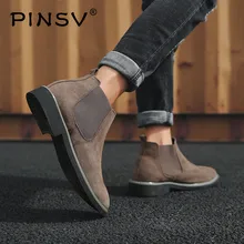 Большие размеры 38-46; мужские ботинки «Челси»; ботильоны; Модный фирменный дизайн; кожаные качественные ботинки без шнуровки в байкерском стиле; мужские теплые плюшевые ботинки PINSV