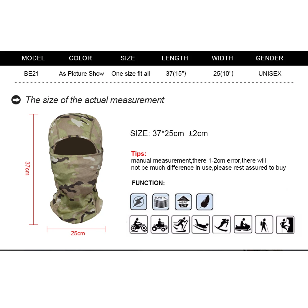 Outdoor Camo Ciclismo Balaclava Full Viso Maschera Della Bicicletta Ski Bike Snowboard Sport di Copertura Escursionismo Tattico Militare della Protezione Del Cappello Delle Donne Degli Uomini