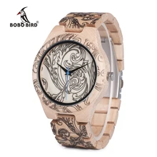 BOBO BIRD WO07 relojes de cuarzo de madera de pino para hombre, reloj de tatuaje con impresión UV en caja de madera con herramienta para ajustar el tamaño, envío directo