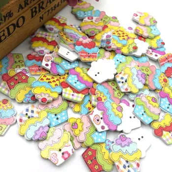 

New 100 pcs Mix Cake ice cream Wood Buttons Sewing Mix Lots WB254