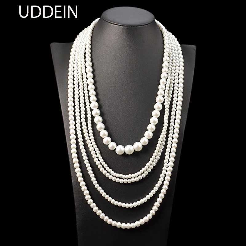 

UDDEIN Bridal wedding jewelry multi layer simulated pearl necklace for women handmade vintage statement long necklace & pendant