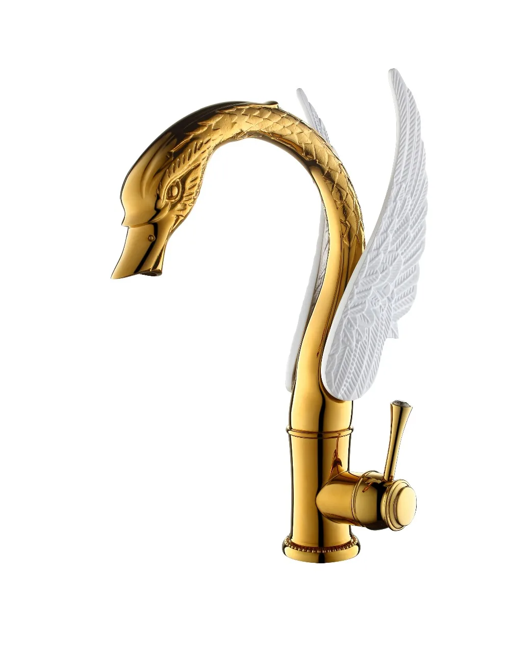 Gold +White finish bathroom basin vessel sink swan mixer tall faucet