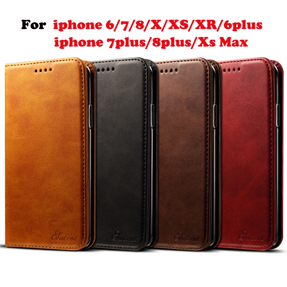 

For iPhone 8 Xs Max case leather set 8 Plus cell phone shell Apple protective sleeve XR card iphone 7 Flip phone case