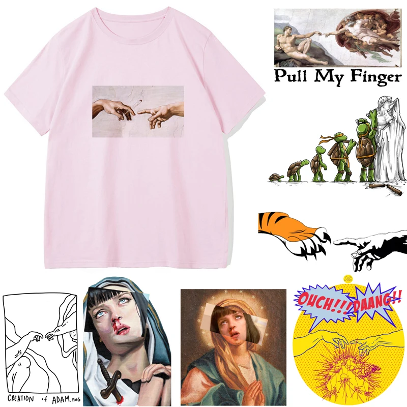 

MICHELANGELO T Shirts Men Women Harajuku Virgin Mary Tshirt Pulp Fiction Funny Print Hip Hop T-shirt Streetwear Tee Shirt Tops