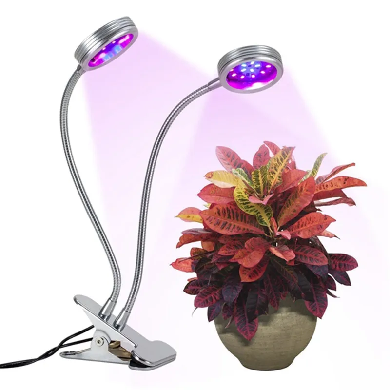 

14W Led Grow Light Dual Head Clip Flexible Gooseneck Dimmable LED Grow Light for Hydroponics Indoor Plant Flower