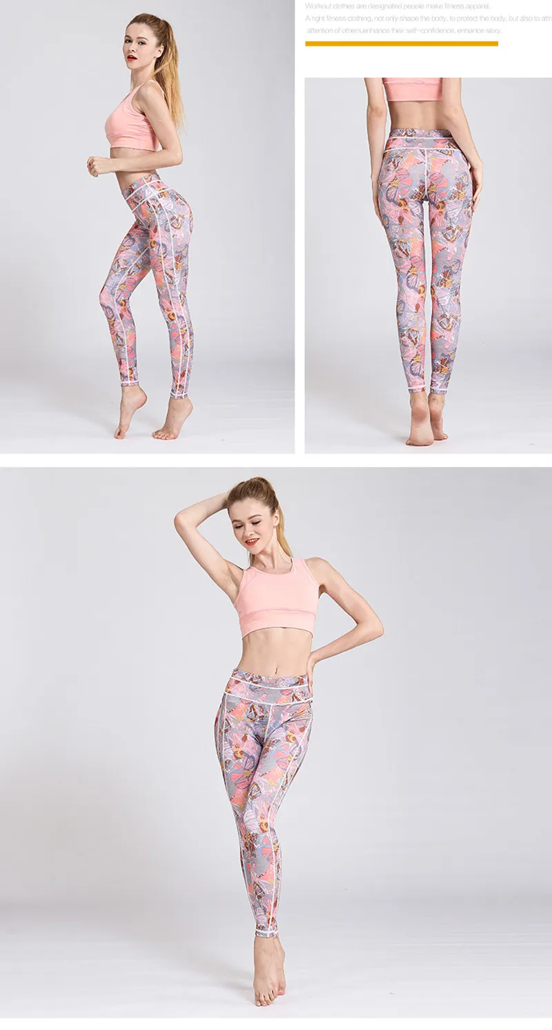 Супер эластичные женские штаны для йоги с высокой талией, трико для фитнеса, трико для спортзала, леггинсы с цветочным принтом, спортивные штаны для бега и бега