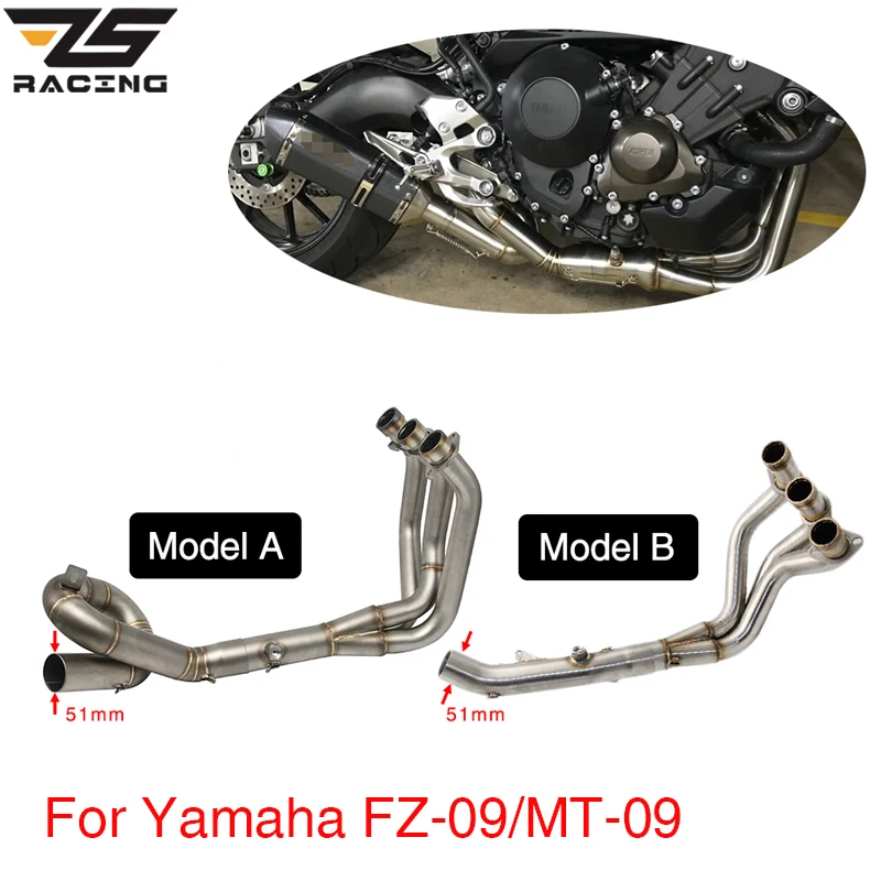 

ZS Racing With Sensor Motorcycle Exhaust System For Yamaha MT09 MT-09 FZ09 FZ-09 XSR900 Slip On Front Pipe Headers Manifold Tube