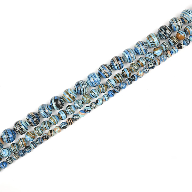 Semi-finished Dark Blue Stripe Turquoise Diy Bracelet Necklace 15inch gem 6/8/10/12mm Size For Jewel Making Loose beads H356 | Украшения и
