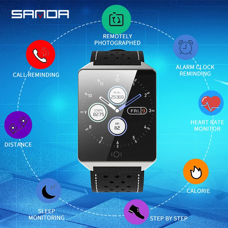

Touch Screen Sport Pedometer Smart watch SANDA Men's Bluetooth Smart Watch Men Fitness Heart Rate Waterproof IOS Android Watches