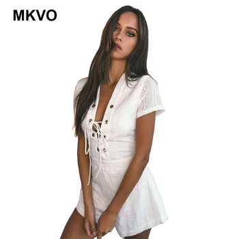 

Women ladies summer autumn Open back sexy playsuits fashion long sleeve sheer lace patchwork hollow bandage skinny playsuits