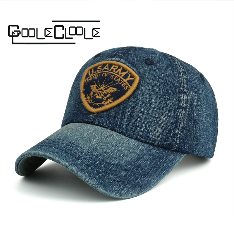 

New2017 Adjustable Snapback Denim fabric Baseball Cap wash Jean Embroidery US ARMY fitted Hat For Men Women Boy Girl leisure cap
