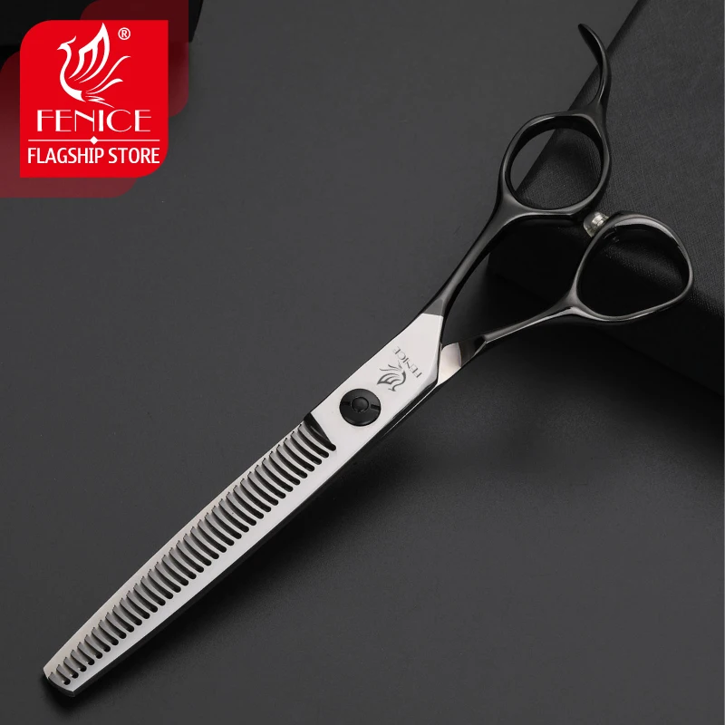 Fenice 6.5 inch Dog Hair Grooming Scissors Professional Pets Thinning Cutting Shear with Black/Gold Handle Japan 440C