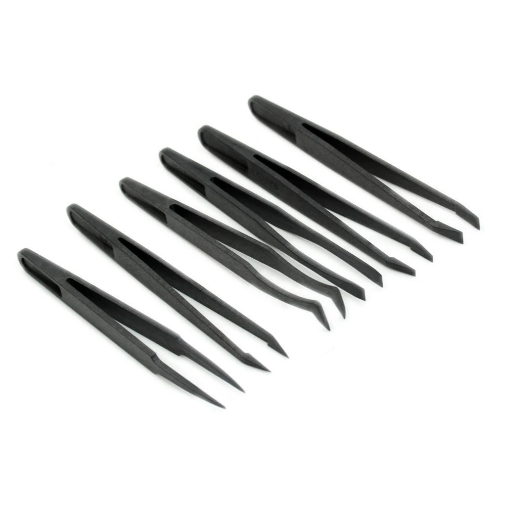

6PCS Precision Tweezer Set Plastic Anti Static Tool Kit Size 1/2/3/5/6/8 ea