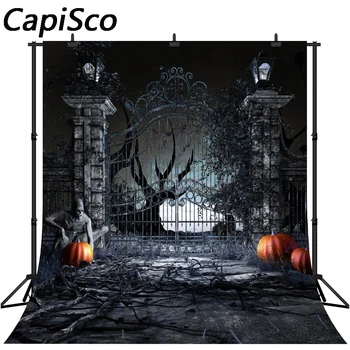 

Capisco photography backdrops Scary Halloween Background Pumpkin Door Zombie Night Background Photographic studio background