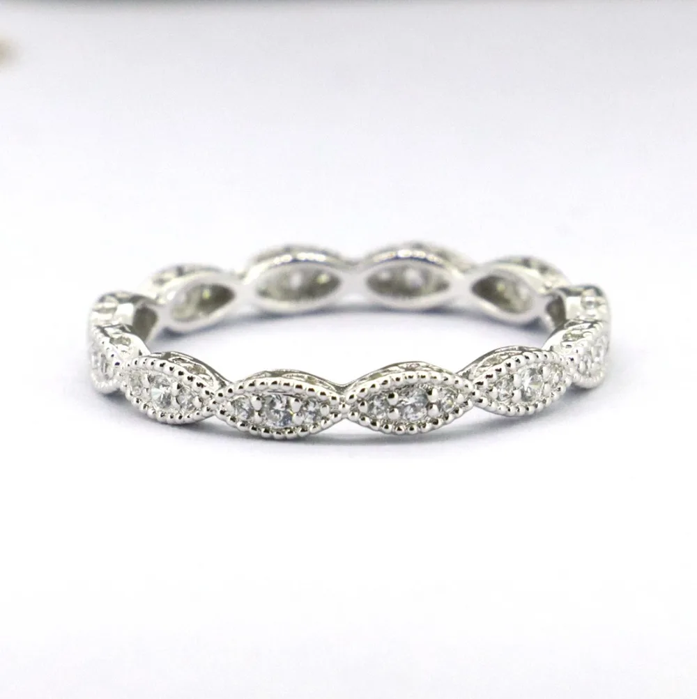 Wellmade Solid Sterling Silver&CZ Stackable Ring-in Rings from Jewelry