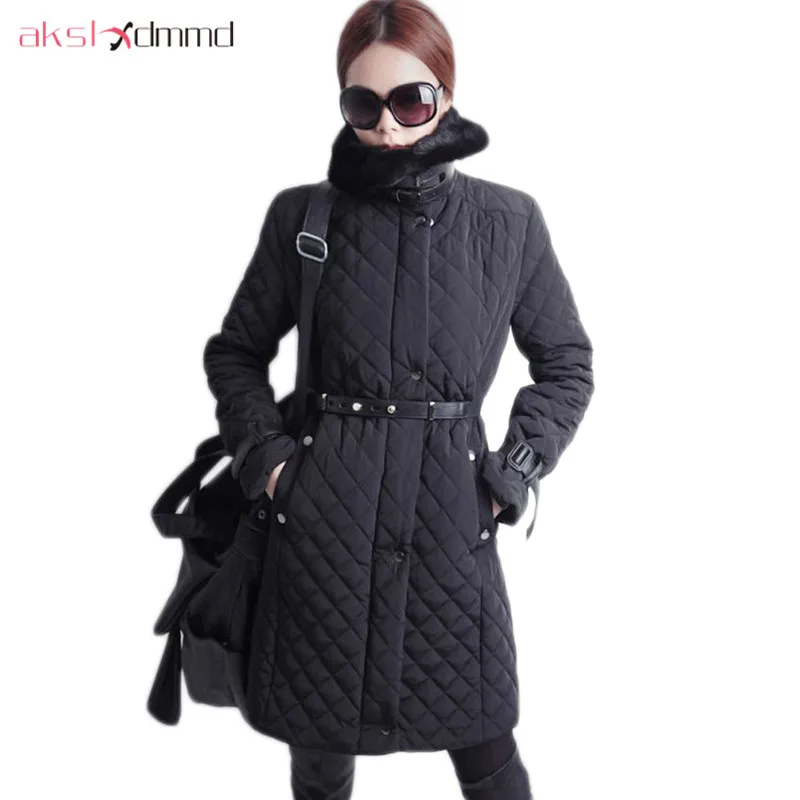 

AKSLXDMMD Parka Mujer High Quality Black Coat 2019 New Winter Women Jacket Padded-cotton Fur Collar Slim Thick Coat LH1116