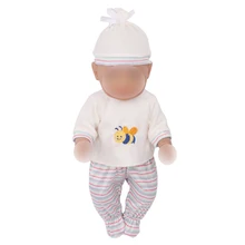 

Doll clothes Cute white hat pajamas suit Striped pants fit 43 cm baby dolls and 18 inch Girl doll accessories f629