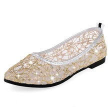 Gitter Ballet Flats 2016 Breathable Loafers Summer Style Shoes Woman Slip On Gold Silver Casual Women Shoes Size 35-40 XWD3788