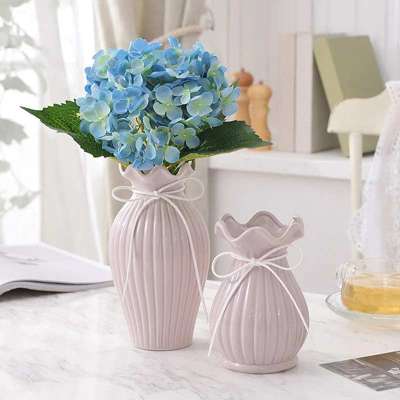 Европейская керамическая ваза, украшение, ручная работа, белая/синяя фарфоровая ваза для цветов, центральные части для свадеб, сухие цветы, украшение для дома - Цвет: pink  1set