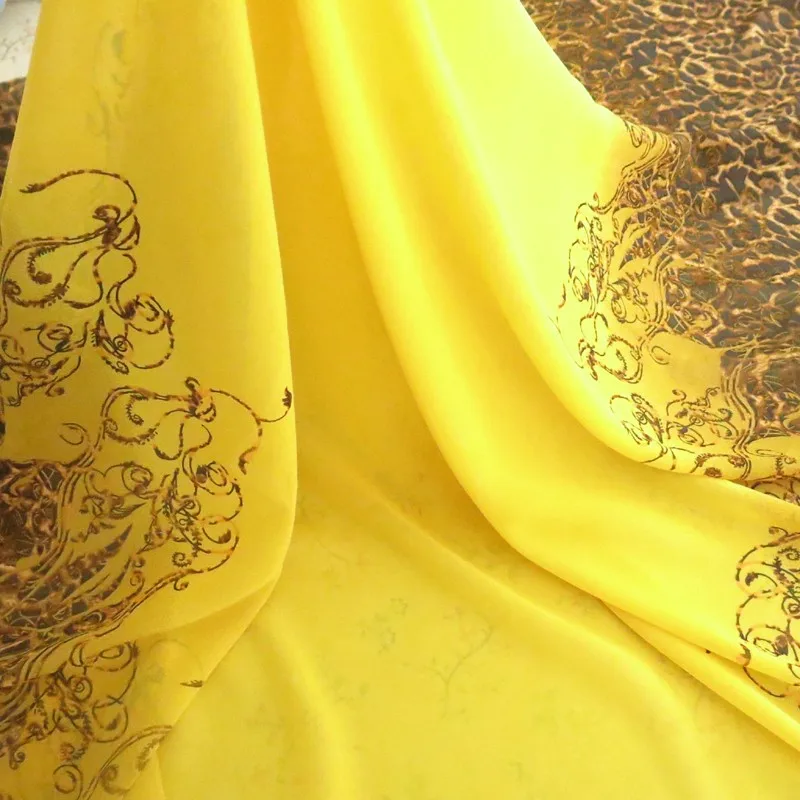

100cm*148cm Yellow chiffon cloth african leopard print chiffon fabric sewing curtain material