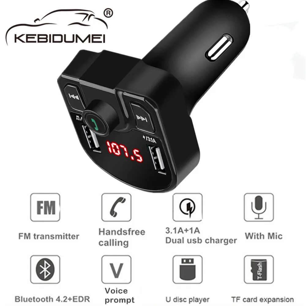 Bluetooth 4,2 MP3 плеер Handsfree автомобильный комплект fm-передатчик Поддержка TF карта U диск QC2.0 3.1A Быстрая Двойная USB Зарядка адаптер питания