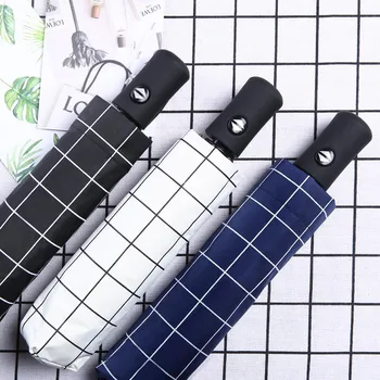 

New Outdoor Fully-automatic Three Folding Male Famale Commercial Compact Large Strong Frame Windproof Gentle Plaid Umbrellas