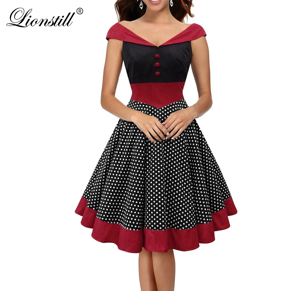 Продажа Lionstill женское платье ретро свободное платье в горошек Pinup халат Винтаж рокабилли пикантные бвечерние альные модные ткани леди платья без ру...