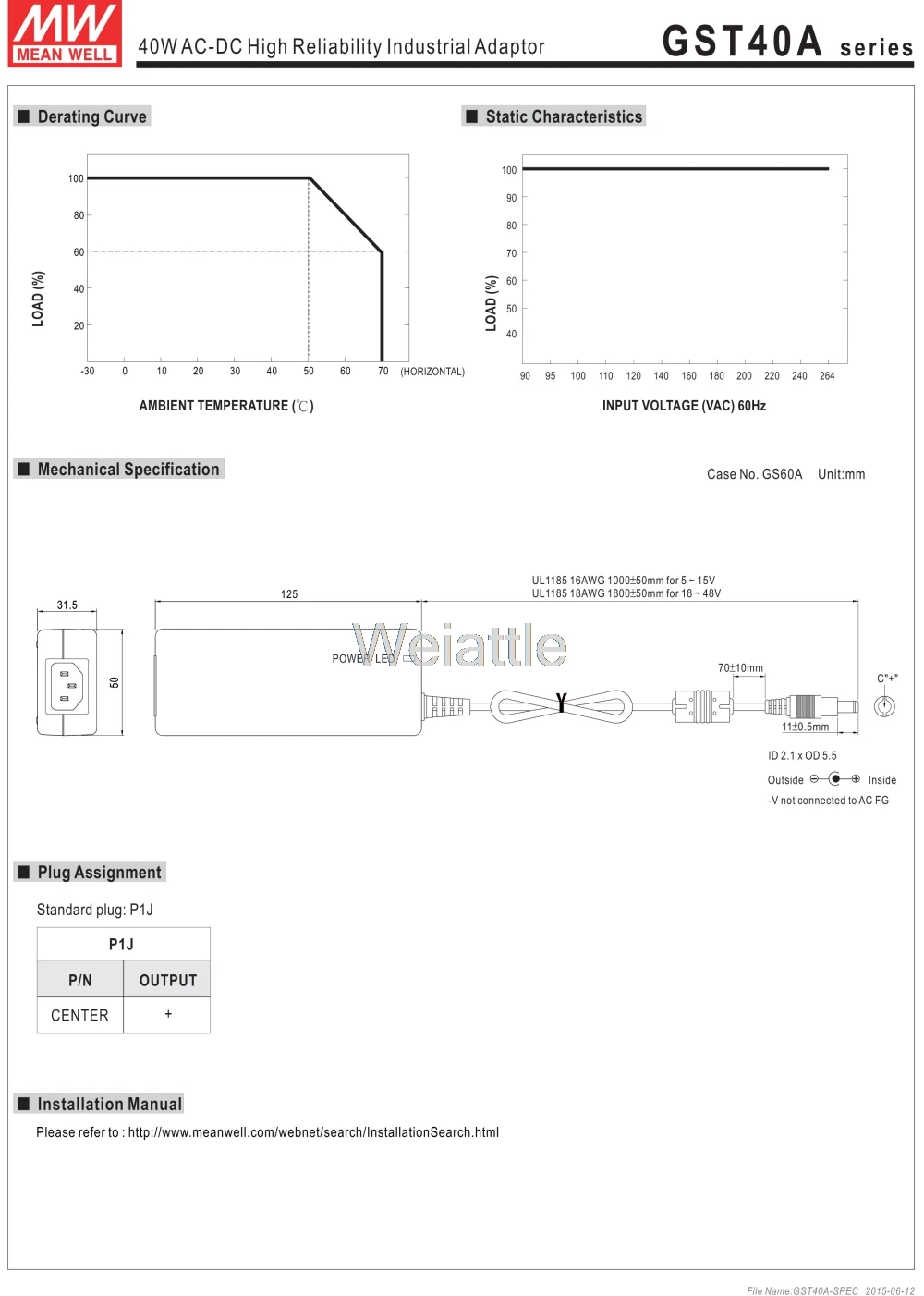 Средний проверенный GST40A09-P1J 9 V 4.45A meanwell GST40A 9 V 41 W Industrial Высокая надежность промышленный адаптер