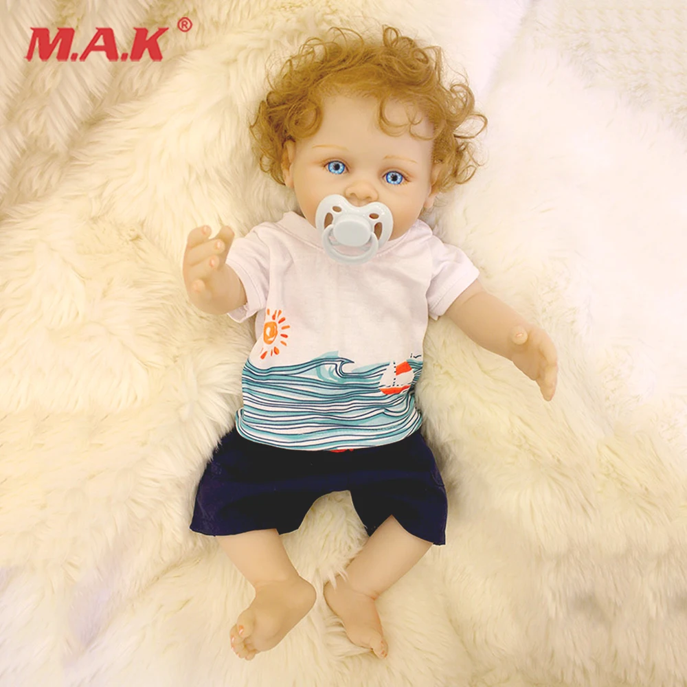

40cm Bebes doll Reborn full body soft silicone complet toddler blue Eyes Golden curls bebe reborn Dolls Brithday boy Brinquedos